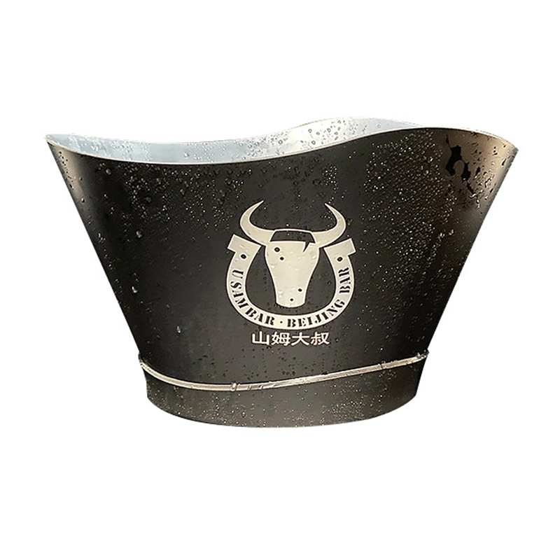 Rechargeable Customized Laser Engraved Logo Black Oiled LED Ice Bucket