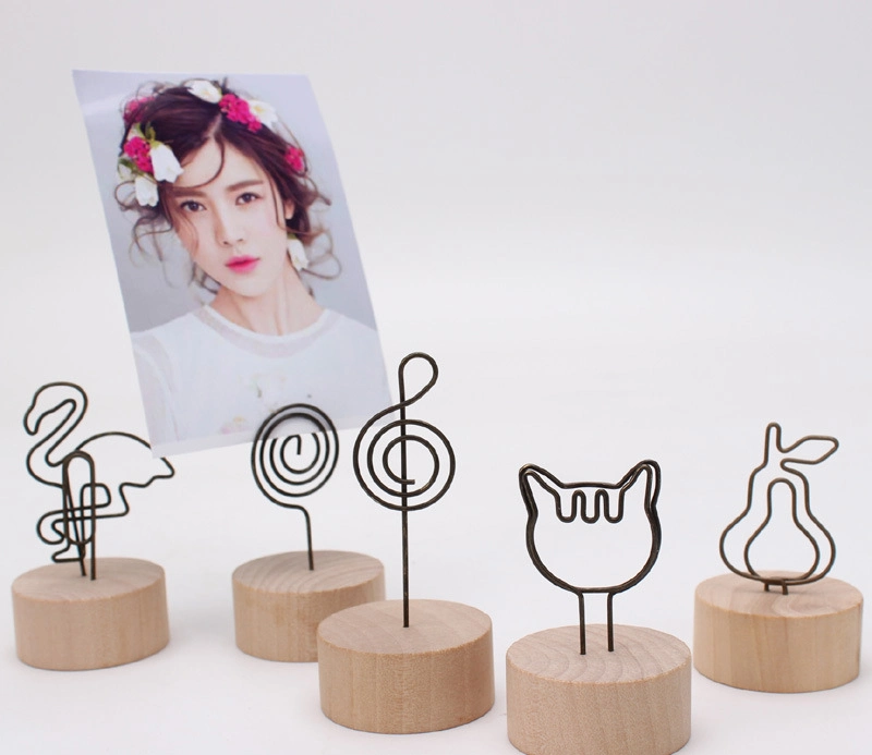 Creative Desktop Original Wood Note Clip Solid Wood Iron Message Photo Clip Business Card Holder Small Gift