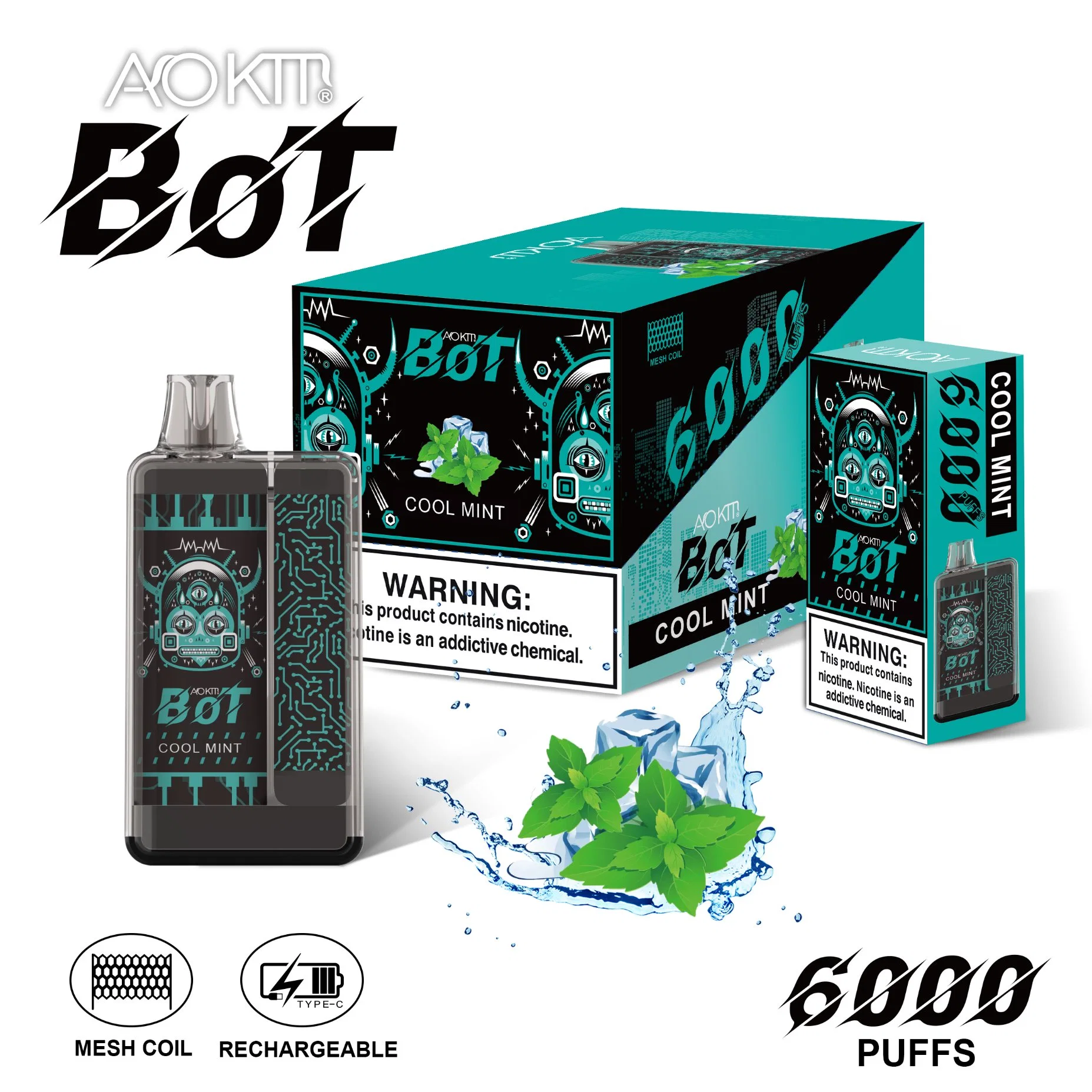 Nuevo producto Aokit Bot 6000 puff 550mAh 10sabores originales de fábrica de Slim Vape