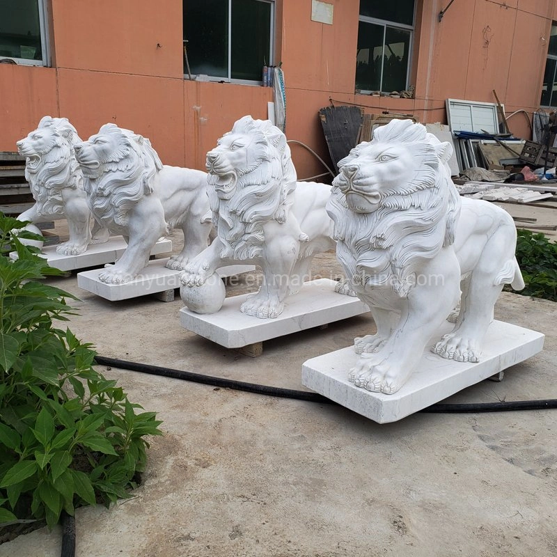 White Marble Lion Statue Animals Sculpture for Garden
