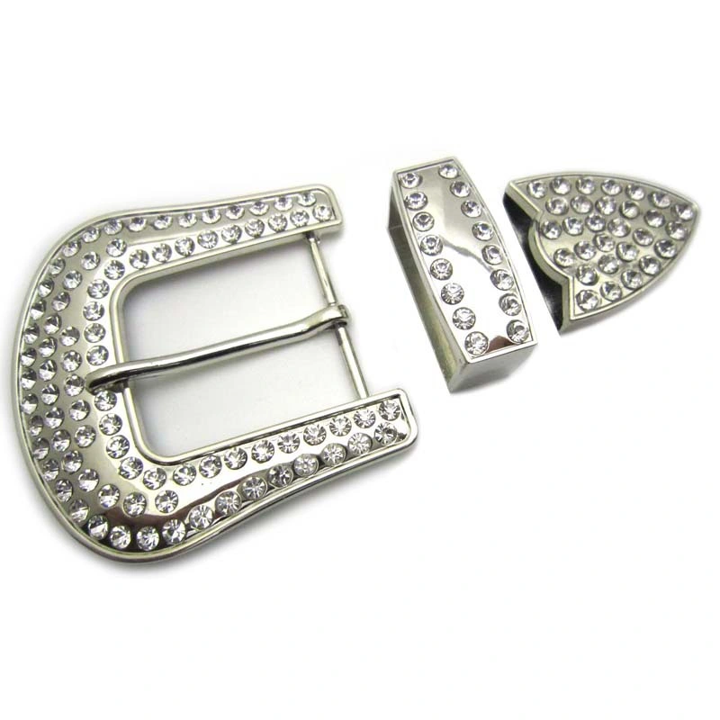 Western Style Rhinestone Metal Pin Belt Buckles Set for Belts 40 mm