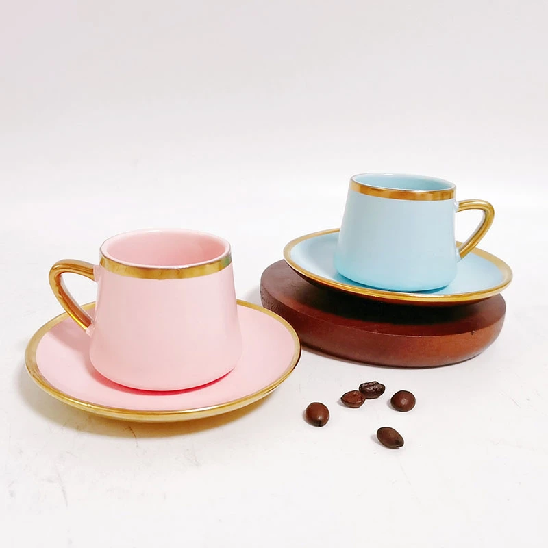 Manufacturer Hot Selling Porcelain Matt Golden Rim Coffee 6PCS Cups and 6PCS Saucer Set with Gift Box for Promotion