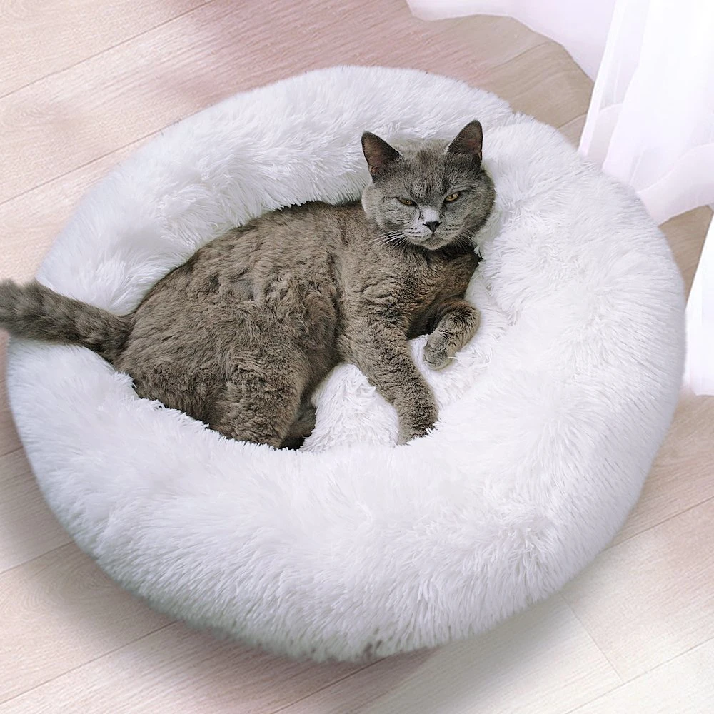 Fluffy Calming Dog Bed Plush Donut Pet Bed Sleeping Bag Kennel Cat Puppy Sofa Bed House