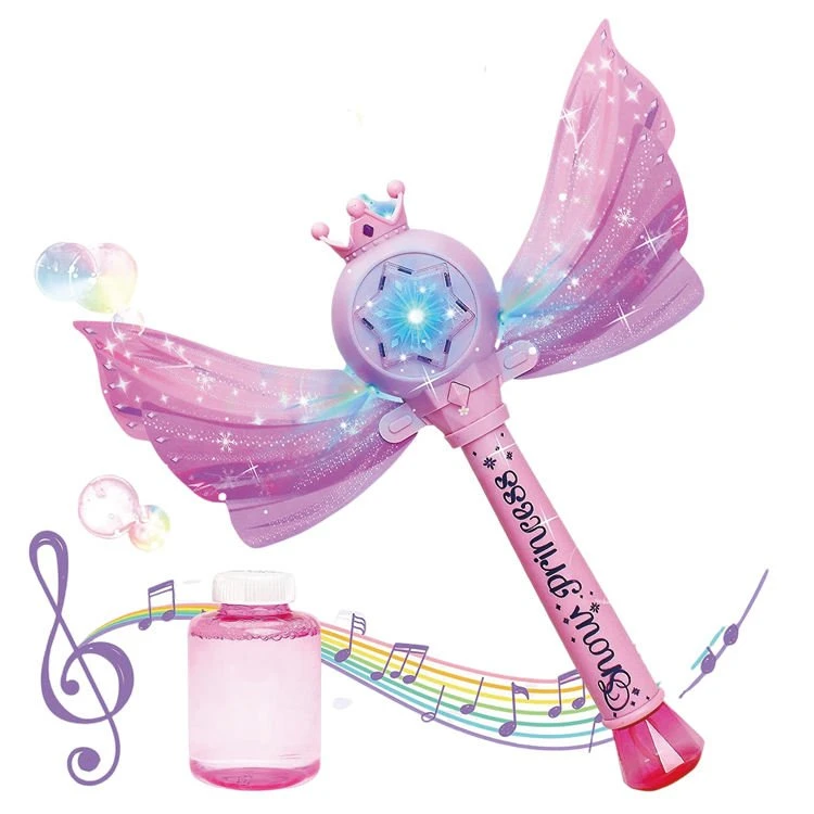 Princess Magic Bubble Wand Machine Soap Bubble Stick Toys for Girls with Wings Outdoor Indoor Bubble Launcher Toys