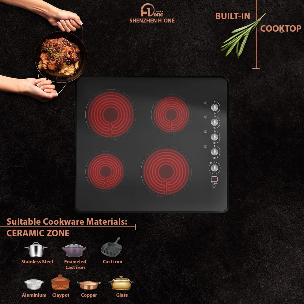 Ceramic Cooker 24 Inch Electric Stove Top 4 Burner 9 Heating Level Knob Control Auto Shut Down