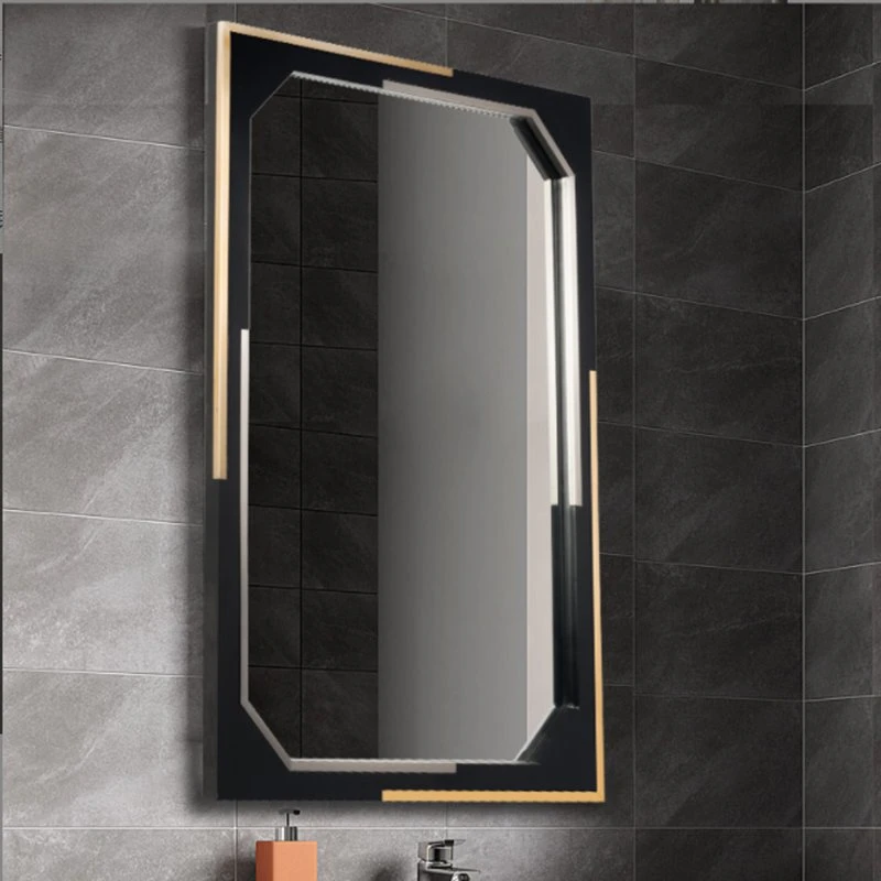 El bastidor de acero inoxidable oro negro Espejo espejo del baño HD personalizado