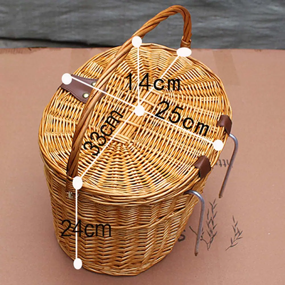 Hand-Made Front Handlebar Wicker Bike Basket with Cover Adjustable Strip Natural