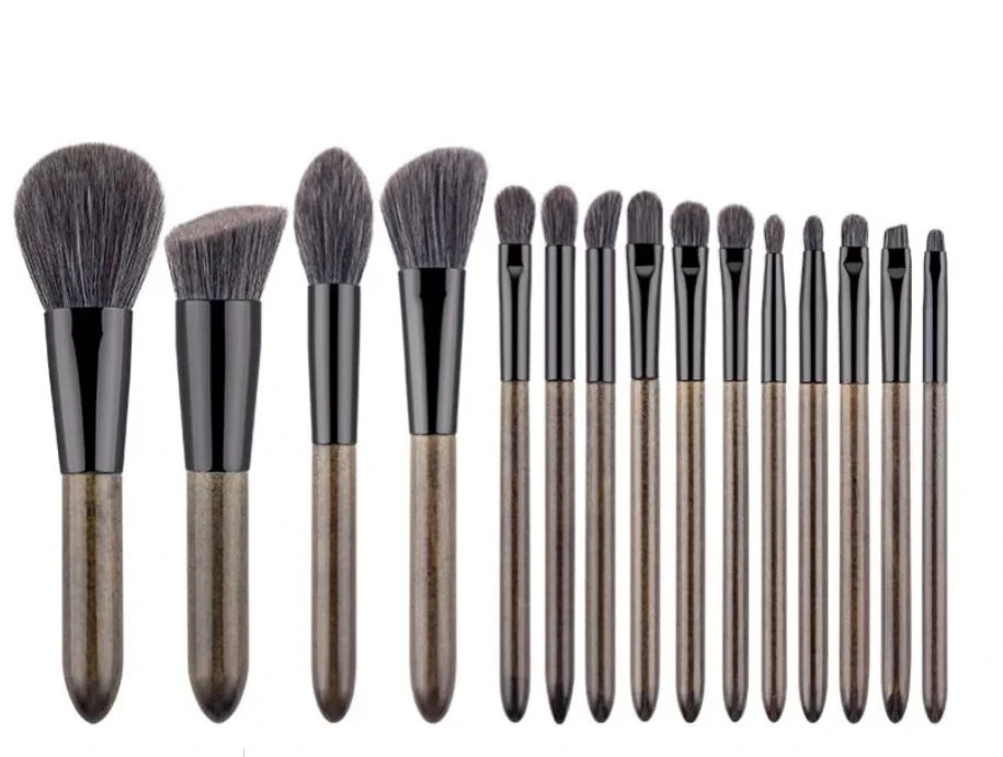 15PCS grossiste professionnel étiquette privée brosse à maquillage manche en bois