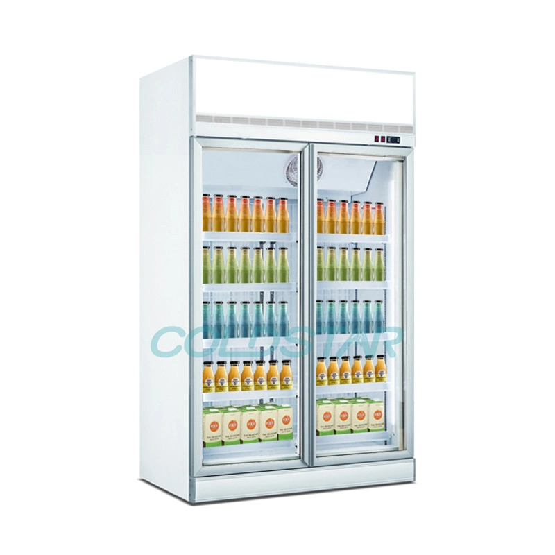 Frigorífico de bebidas comerciais, frigorífico, porta dupla vertical, caixa de exposição de vidro