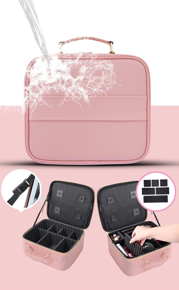 High quality/High cost performance  and Large Capacity Makeup Bag with LED Mirror Professional Portable Leather Makeup Bag Case