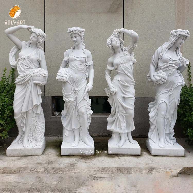 Garden Decor Greek Classic White Marble Sculpture Four Season Woman Goddess Statue