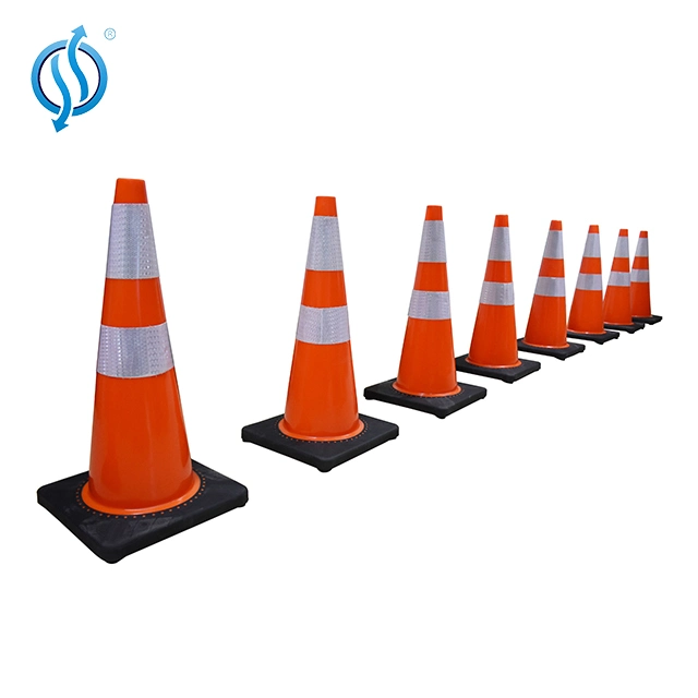 Durable PVC Traffic Safety Cones Black Base with Reflective Collar for Road Barrier