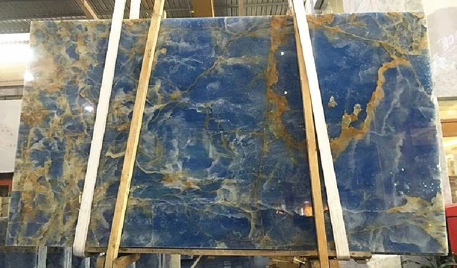 Pulido de piedra natural marrón/blanco/azul Onyx para el interior de las losas del piso/pared//Baldosas de granito o mosaico