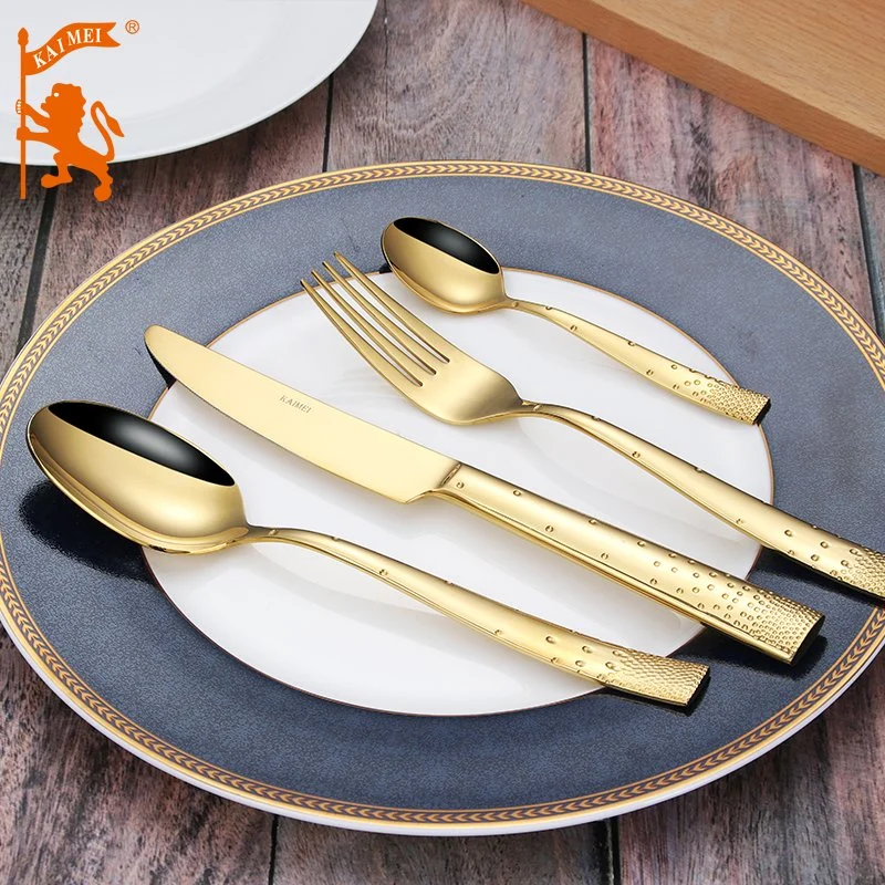 Conjunto de jantar com pega colorida em aço inoxidável Polaco Luxury Gold Plated Dernerware Talheres