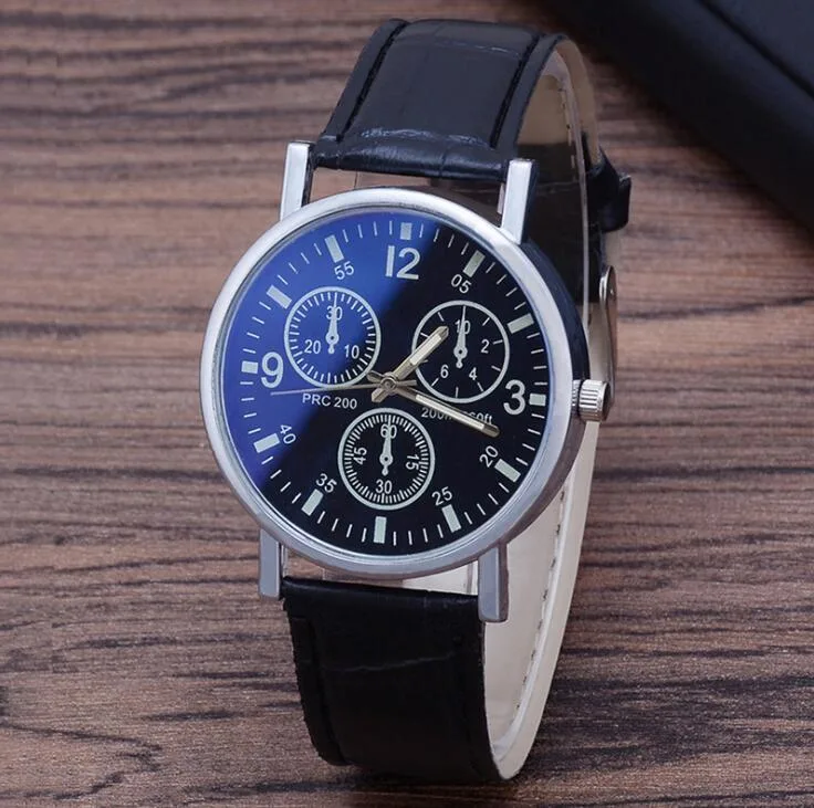 Hot Luxury Brand Geneva Watch Men Fashion Number Leather Black Casual Watch