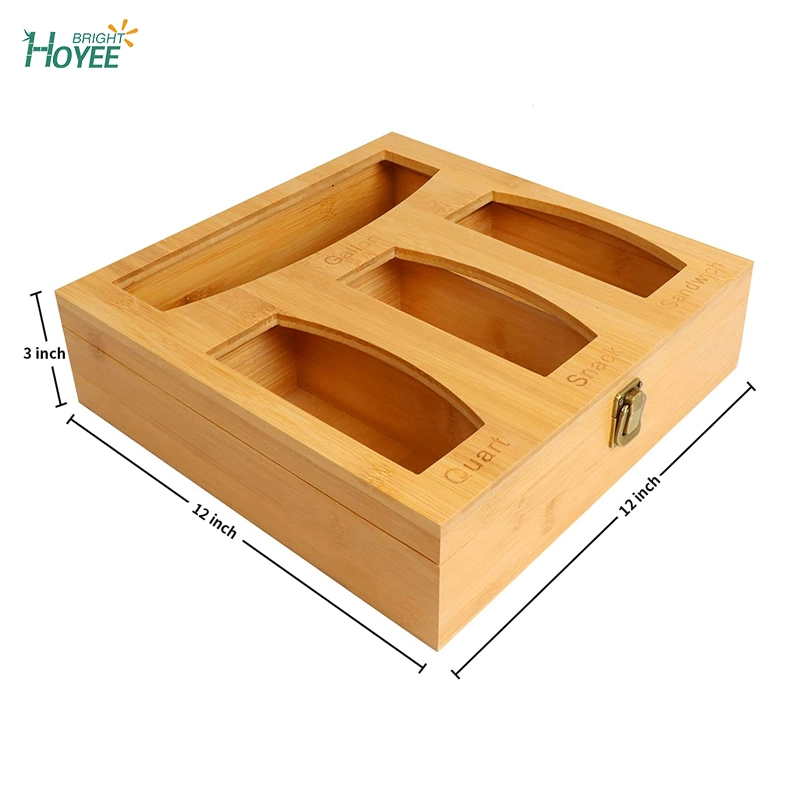 Eco-Friendly Bamboo Ziplock Bag Storage Organizer and Dispenser for Kitchen Drawer