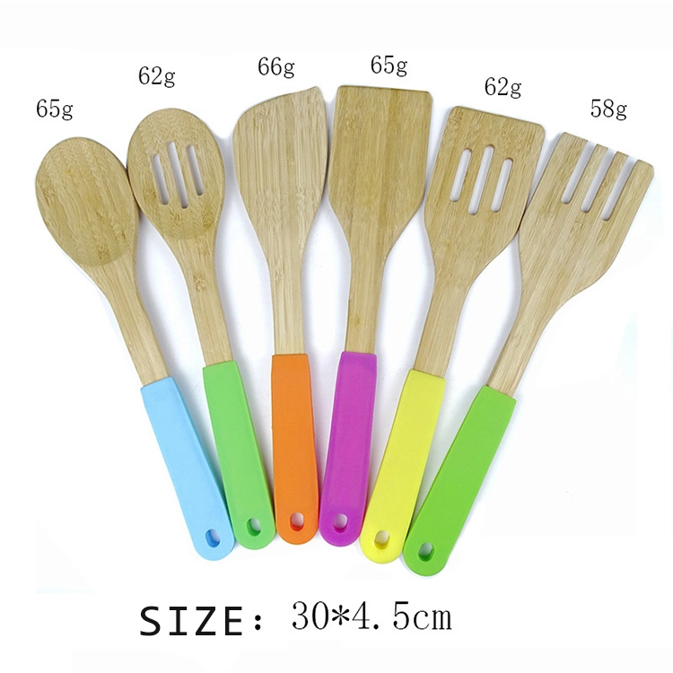 6 PCS Kitchenware Home and Kitchen Cooking Accessories Silicone Bamboo Utensils Set with Silicone Handle