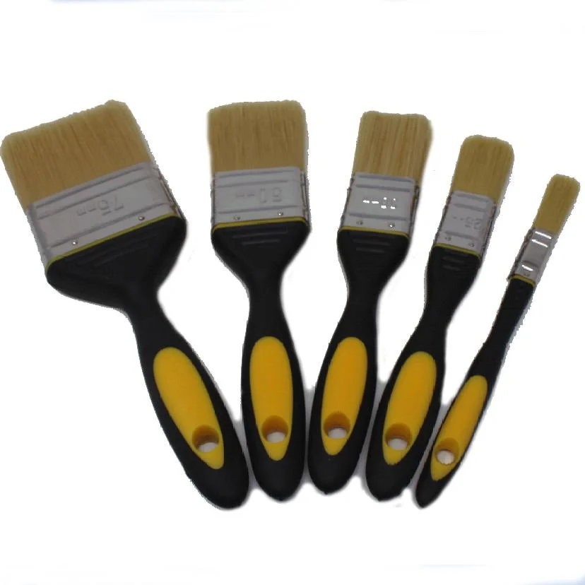 Professional White Bristle Double Color Soft Grip Handle Painting Tools Paint Brush Set Rubber Handle