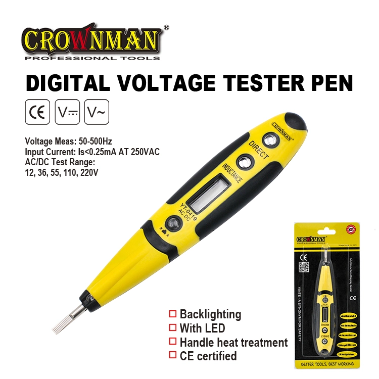 Crownman Hand Tools, Electric Tools, Hardware, Digital Voltage Detector Electric Tester Pen with LED Backlight for Working Under Dark Place with CE