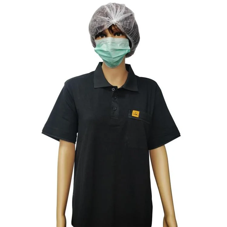 ISO Certified Industrial Clothing Breathable Cotton ESD Short Sleeve Anti Static Polo Shirt