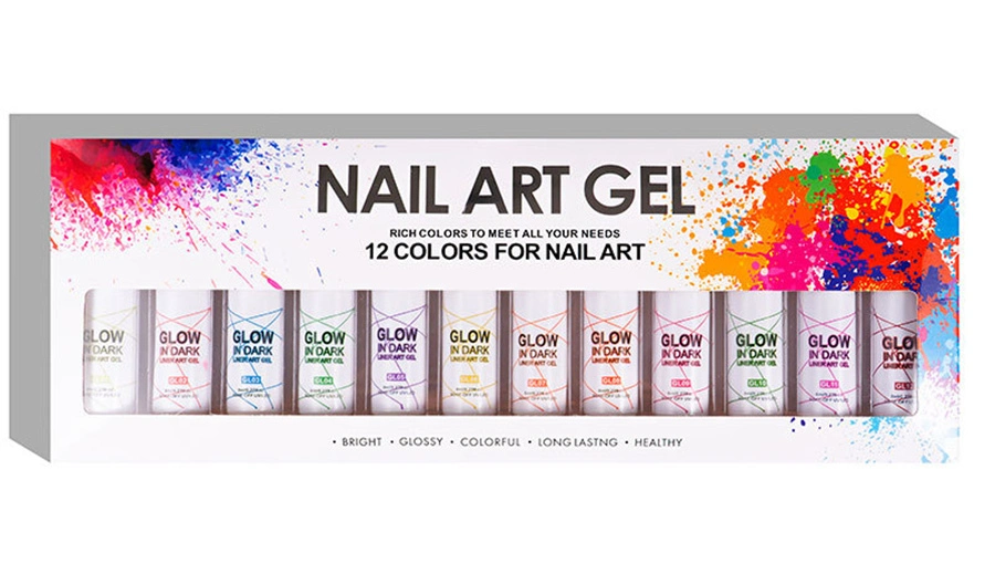 Nail Art 12 Color Luminous Pull Line Phototherapy Glue Painting Flower Nail Painted Glue Hook Line Nail Polish Glue Set