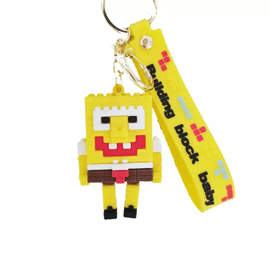 Cartoon Blocks Spongebob Key Chain Car Bag Key Pendant Action Figure Creative Cute Pendant Key Chain