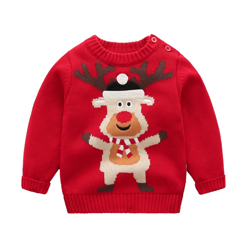 Boutique High quality/High cost performance Winter Kids Sweaters Unisex 100% Cotton Pullover Knit Clothes Cartoon Print Christmas Sweater Kids