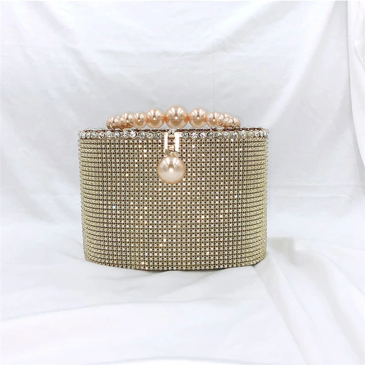 Eb1486 Silver Evening Women Cage Pearl Purse Handbag Beaded Rhinestone Crystal Bling Diamond Clutch Bag