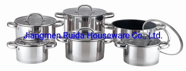 New Arrival in Fashion Glass Lid 12PCS Stainless Steel Kitchenware Wholesale Full Size with Stainless Steel Handle