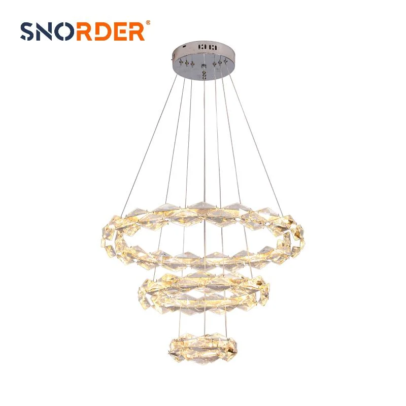 56W+56W acier inoxydable chandelier en cristal moderne le plus vendu taille du corps 600+400+200mm Éclairage intérieur Source lumineuse bicolore