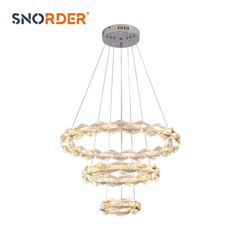 56W+56W Stainless Steel Best-Selling Modern Crystal Chandelier Body Size 600+400+200mm Indoor Lighting Double-Color Light Source