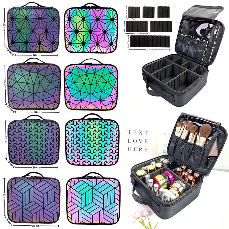 Fashion Geometric Cosmetic Bag Makeup Portable Travel Bag Luminous PU Cosmetic Case