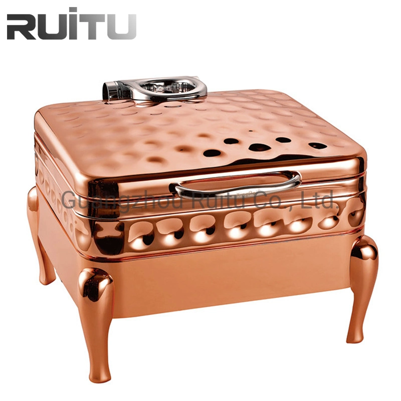 Accesorio de cocina de cobre martillado 4L Rose Gold Hotel moderno equipo de atender el servicio de Boda roces plato para la venta Estufa de Buffet de cocina eléctrica árabe