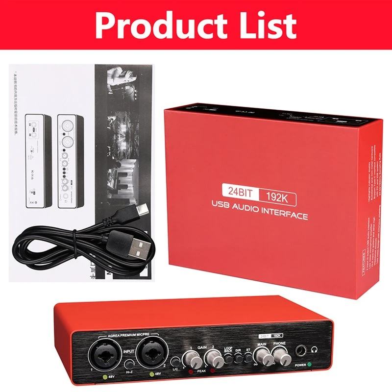 Hot-Sale UC22 2in 2out Sound Card Audio Interface Recording Studio XLR Jack Interface Audio USB Power