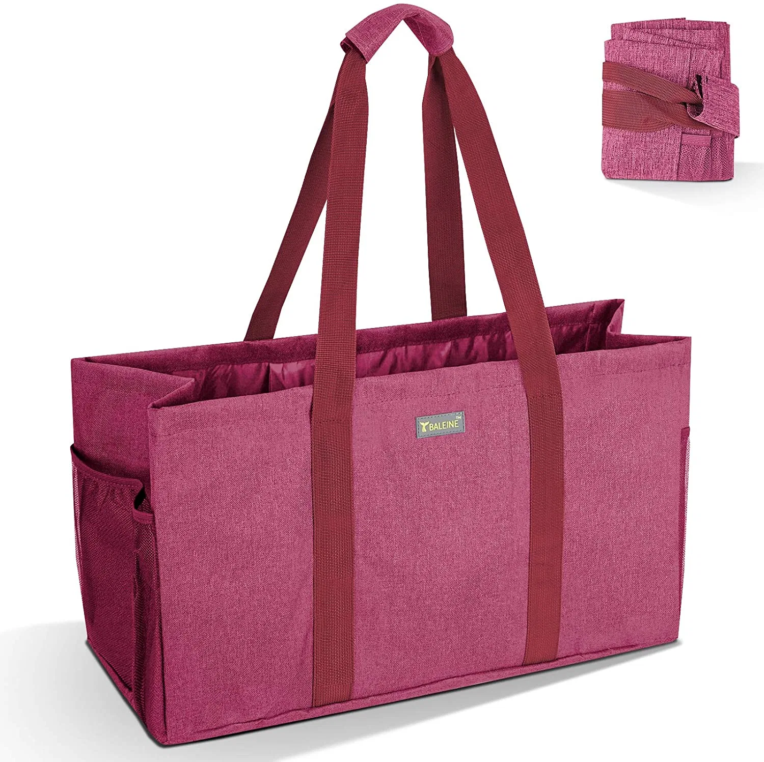 Tote de gran tamaño con mangos reforzados Colapsible Eco y plegable Bolsa de almacenamiento de comestibles lavable