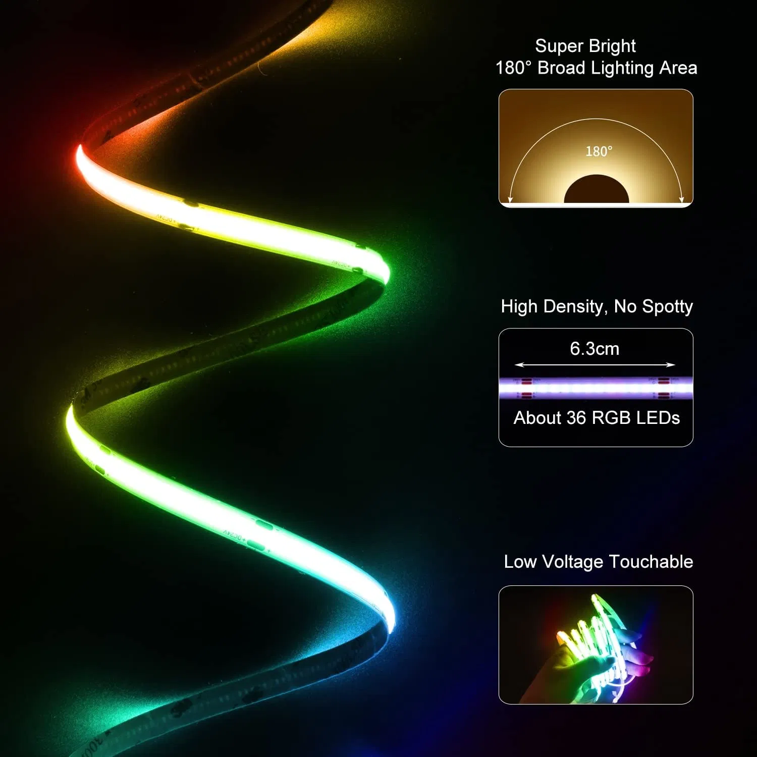 COB LED Strip Light RGB Smart IC Addressable Color Flowing TV Party DIY Multicolor Flexible Tape LED Strip