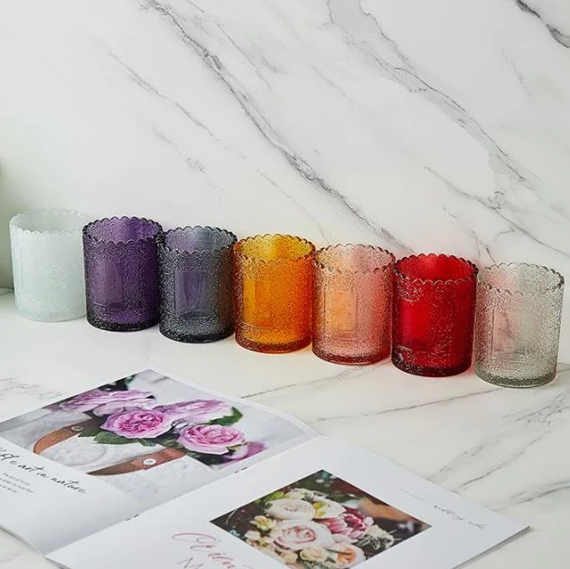 Varios colores de jarras de vidrio cilíndricas para velas perfumadas