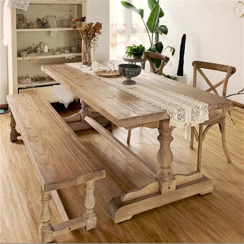 Fabricado na China Antique Furniture Solid Wood Dining Table Set Sólido