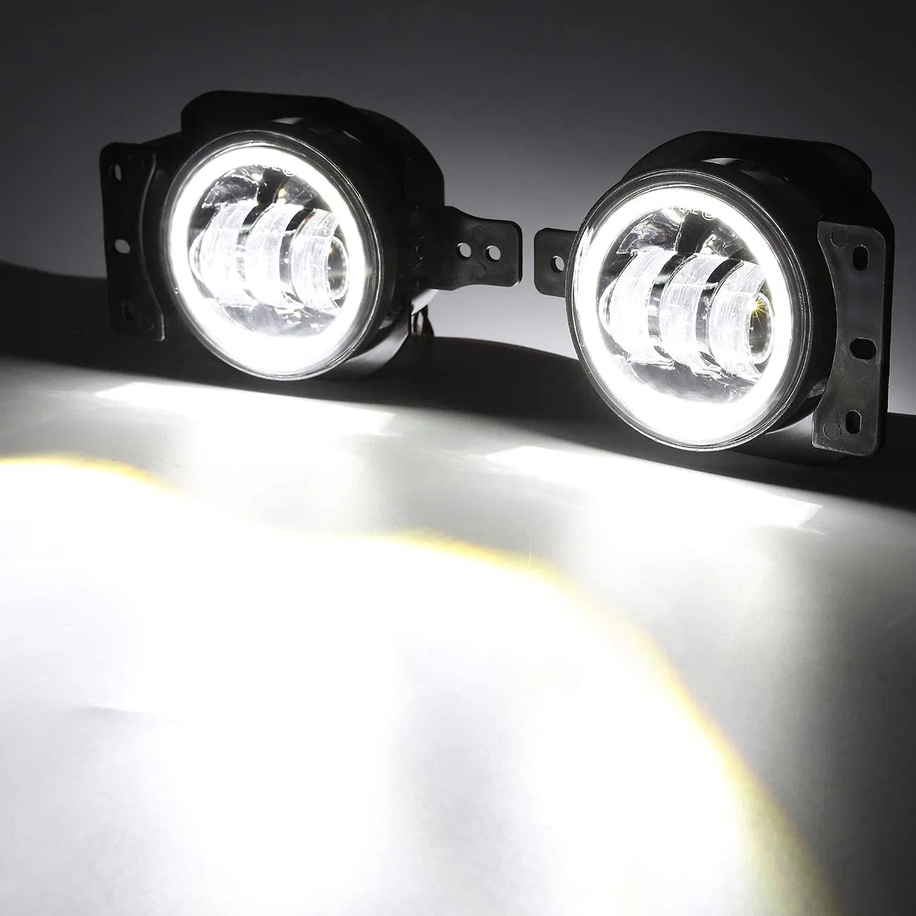 4 Inch Round 30W LED CREE Power Fog Lamps with LED Angel Eyes for Jeep Wrangler & Offroad