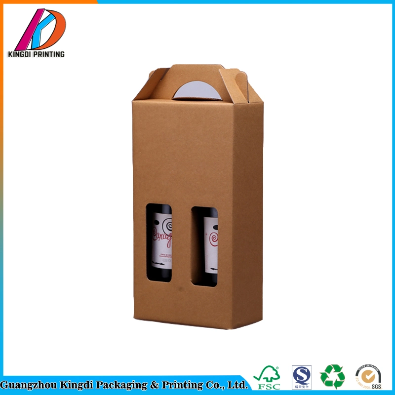 Custom E-Flute Corrugated Paper Packaging 2 Bottles/3 Bottles Red Wine Box with Handle