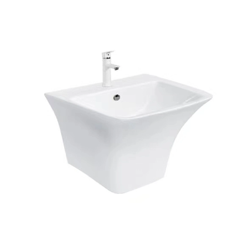 Square Wall Hanging Wall-Hung Easy Cleaning Glazed Basin Ceramic Bathroom Wash Basin with Faucet Hole Lavabo Fix to Wall Back Hanging Basin