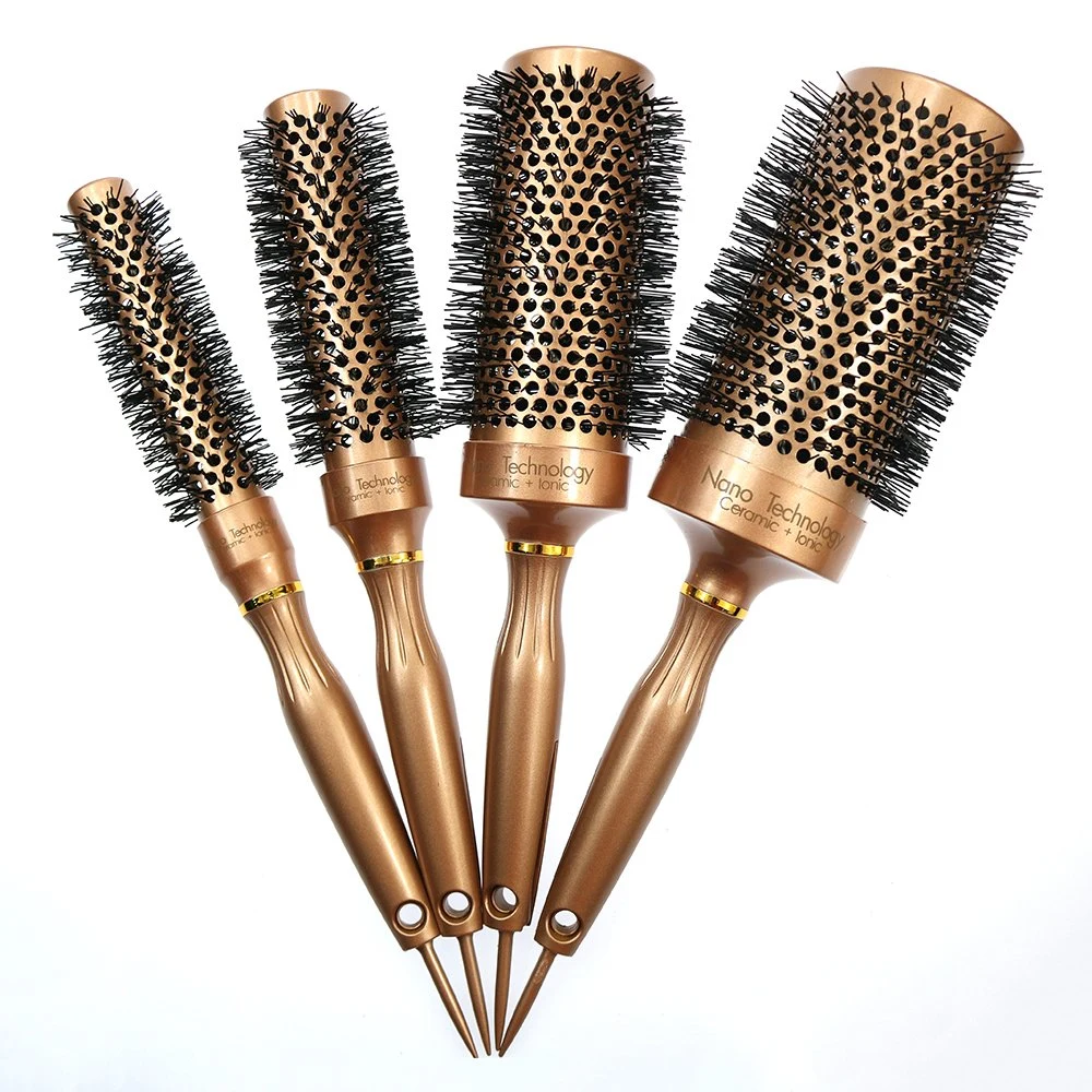 Professional Hair Brush Dryer Private Label Heat Control Ceramic Hair Straightening Brush for Salon