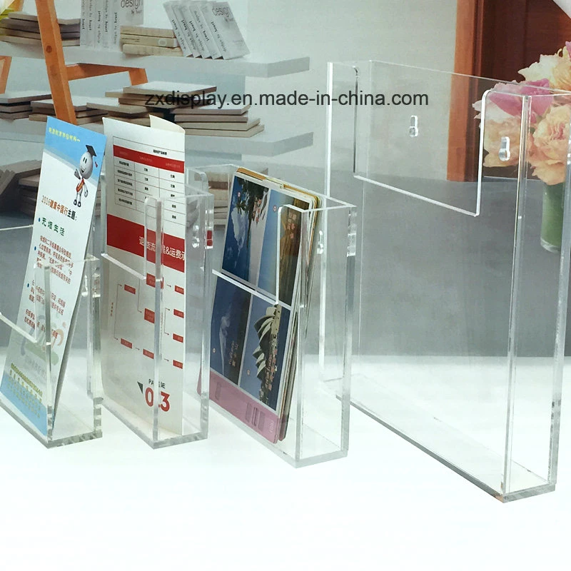 Wall Mount Acrylic Brochure Display Box Custom Magazine File Holder