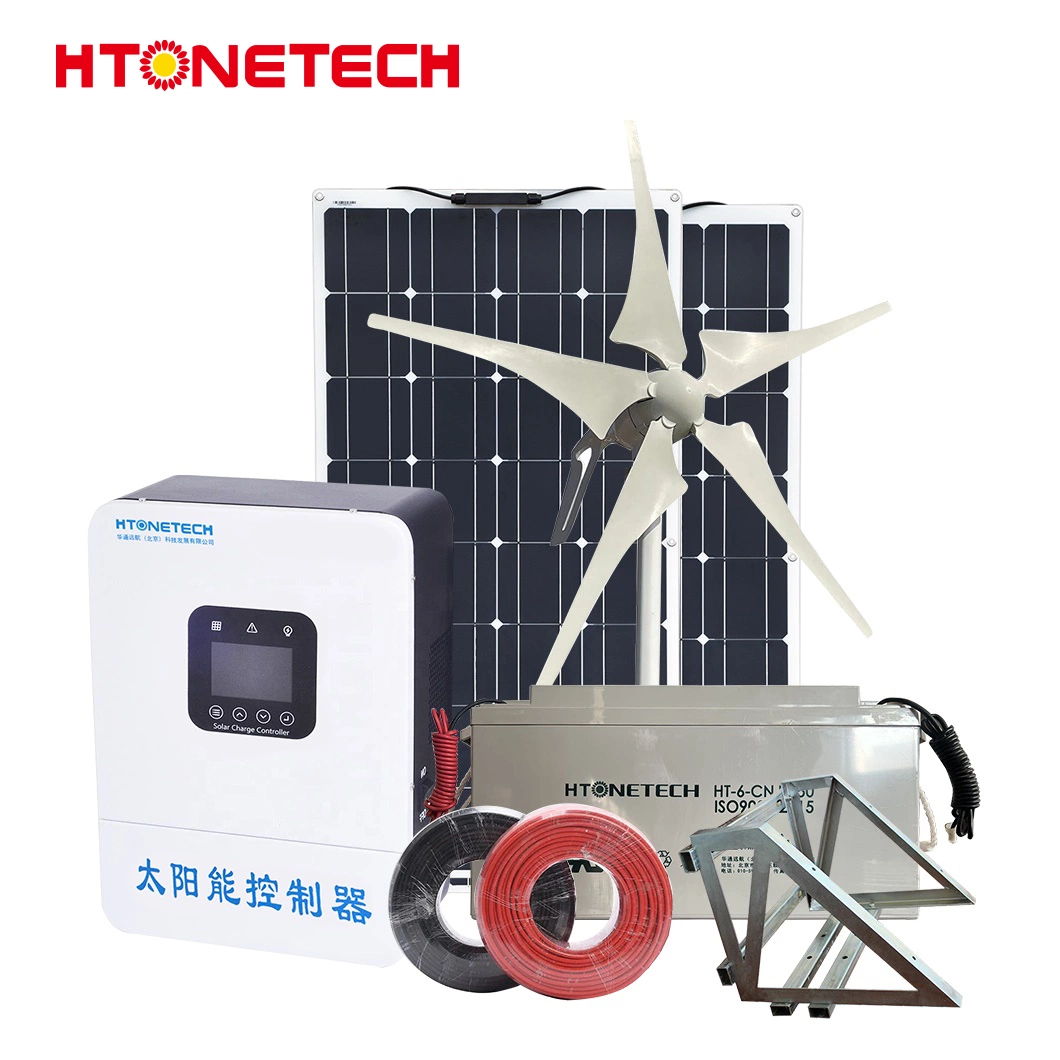 Los paneles solares de cristal Mono Htonetech 250 Sistema de alimentación wsolar 5000W China Aerogenerador 5kw del sistema de generación de energía eólica con el generador eólico cilíndricos