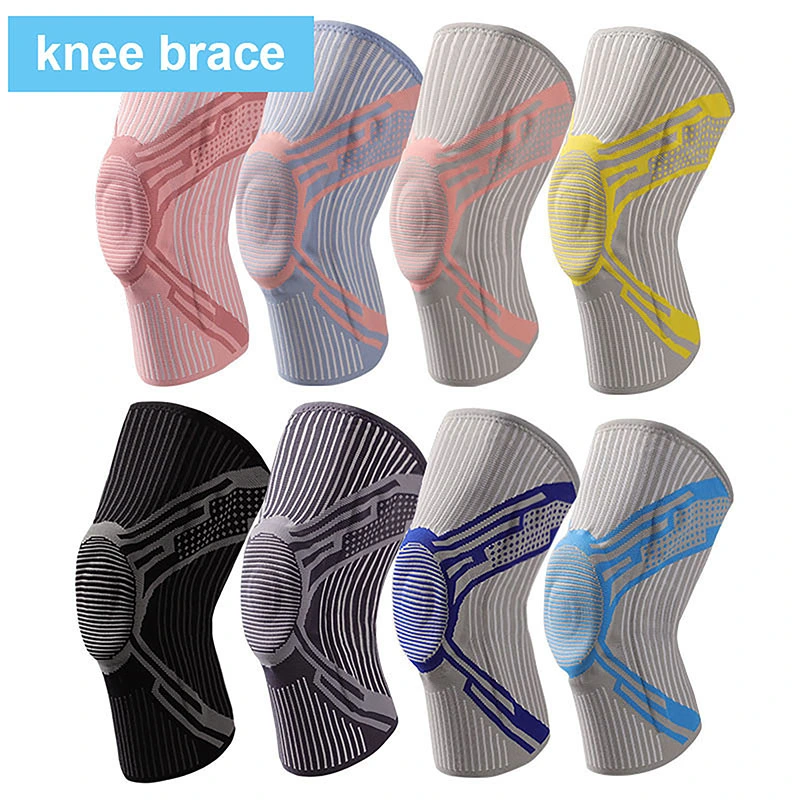 Adjustable Colorful Knit Elastic Fitness Sport Gel Silicone Compression Knee Sleeve Support