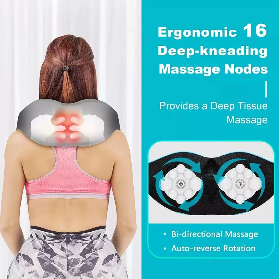 16 Deep Tissue Kneading Massage Nodes Heads Ergonomic Electric Back Massager with Heat Shiatsu Neck and Shoulder Massage