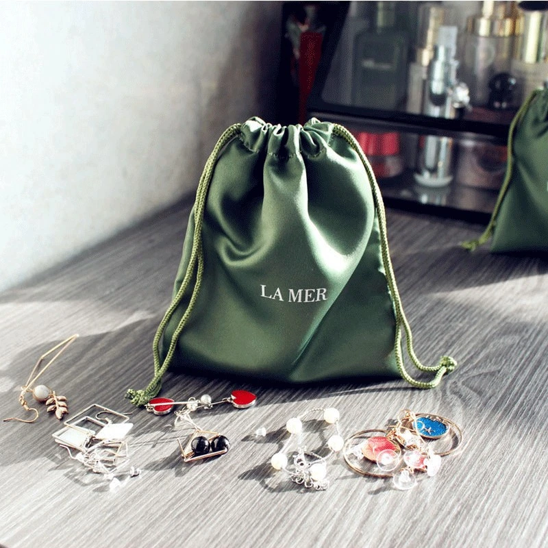 Jewelry Bag Green Silk Drawstring Bag Skincare Storage Bag