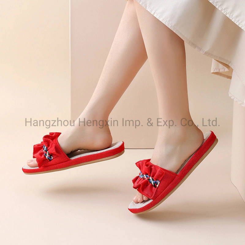 Corifei Slippers Bow Anatomic Woman Outdoor Indoor Home Casual Open Linen