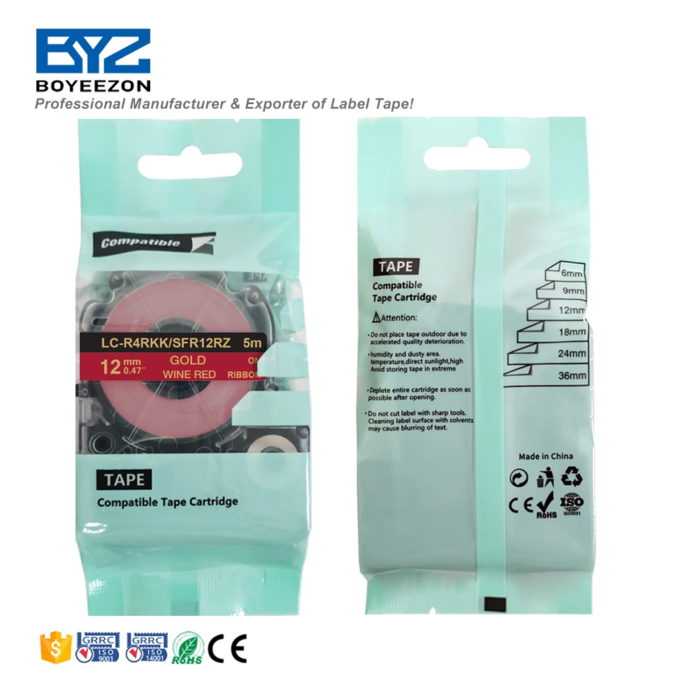 LC-R4rkk/Sfr12rz Gold on Wine Red 12mm*5m Compatible Epson Satin Ribbon Label Printer Cartridge