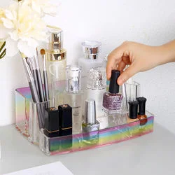 Cosmetic Brush Holder Rainbow Pattern Storage Holder Acrylic Drawers Storage Makeup Organizer